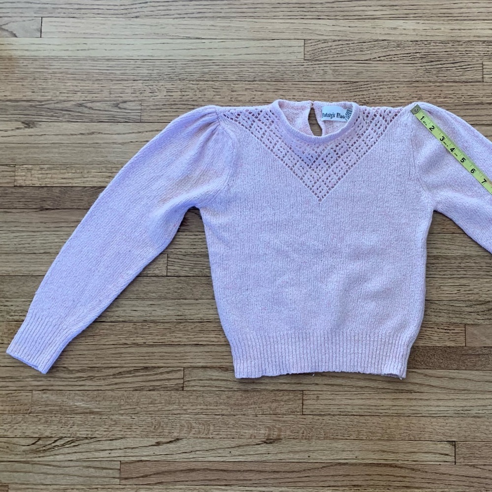 Vtg 80s Baby pink lace knit/open knit sweater (Silk angora blend) in XS. - Picture 10 of 11
